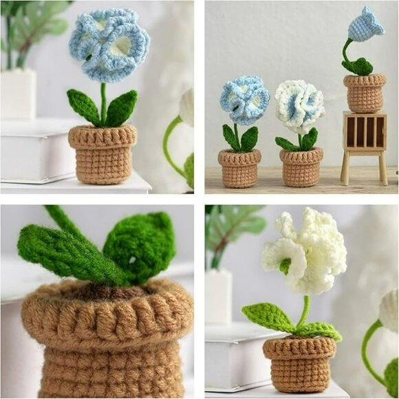 Crochet Kit For Beginners Mini Flower Pots Blue White Everything Included NEW - Picture 4 of 12